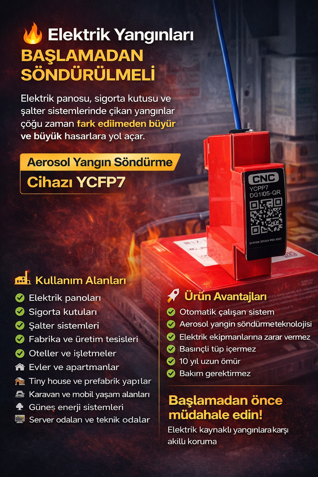 Elektrik panosu yangın koruma sistemi